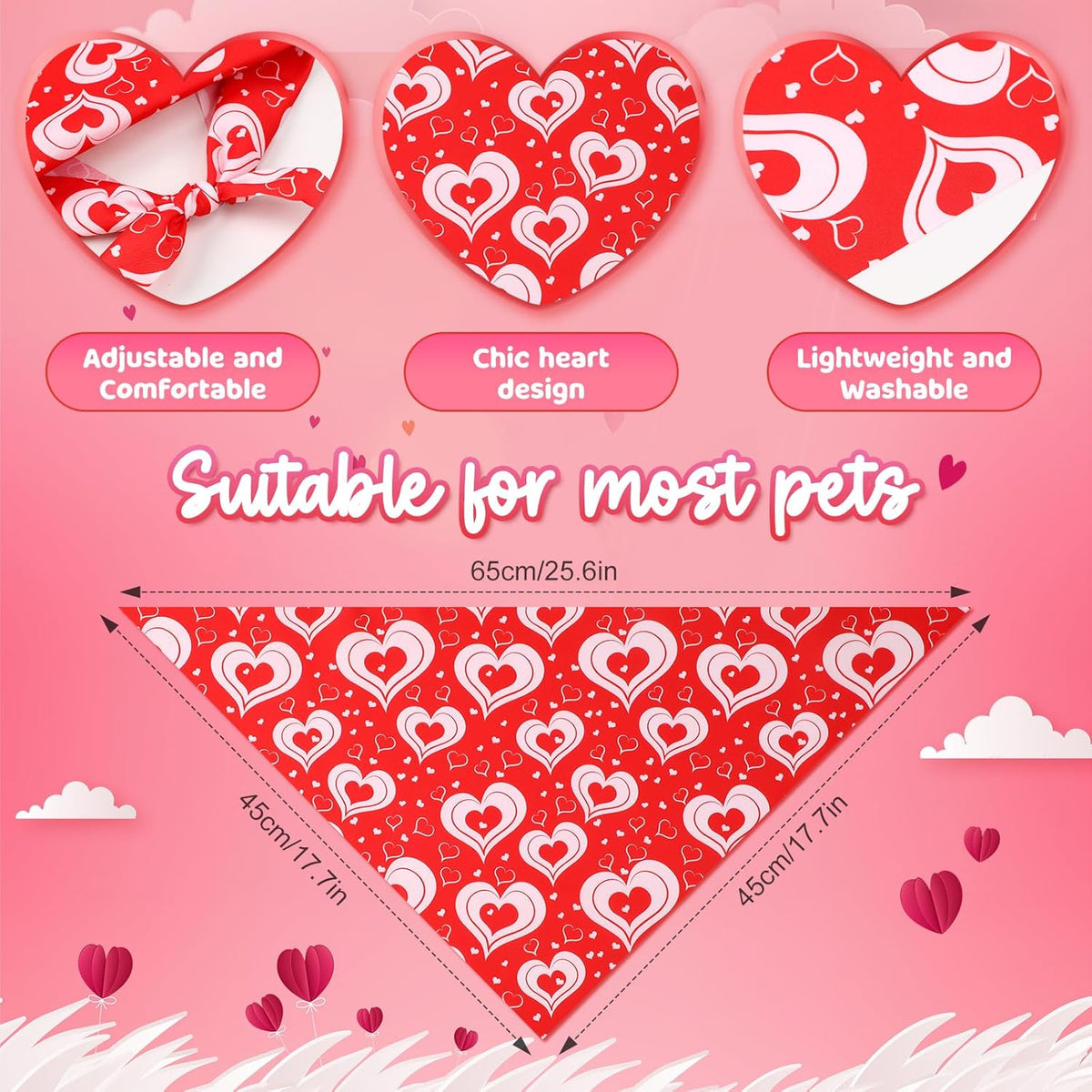 Weewooday 50 Pcs Dog Bandanas Bulk for Dogs Soft Bibs Adjustable Triangle pet Bandana for Small Medium Large Costume(Heart Pattern,25.6 x 17.7 x 17.7 Inch)