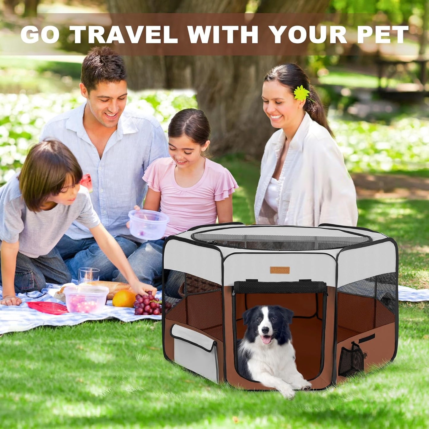 Dog Playpen, Portable Pet Play Pen for Cat, Puppies, Rabbits, Chickens, Foldable Large-Capacity Pet Tent for Indoor/Outdoor Travel Camping (Size XL Without Carry Bag)