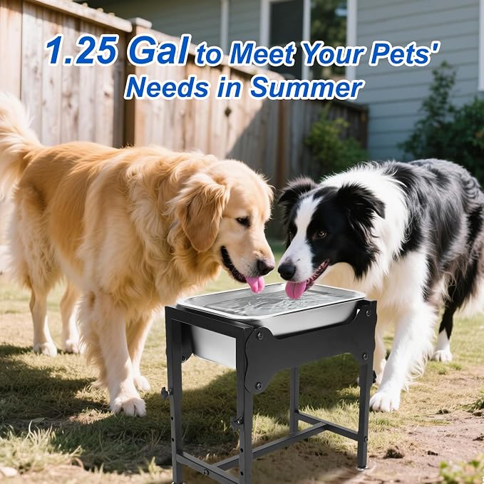 YUEPET Elevated Water Bowl for Dogs, Outdoor Raised Dog Water Bowl 1.25 Gal | 4 Heights Adjustable, Stainless Steel Dog Water Bowls, Raised Dog Water Bowl with Stand, 1.25 Gallon ,Food and Water Use