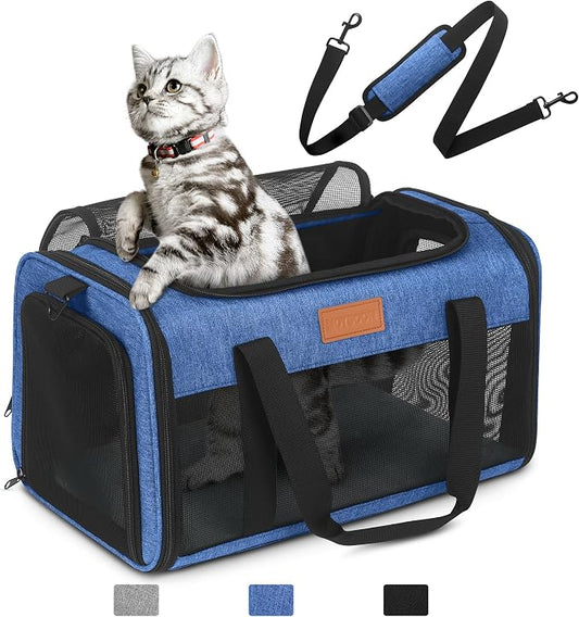 PETUX Airline Approved Pet Carrier for Small Cats up to 12 lb, Blue | 17x11x9.5 in, Underseat, Top & Side Entry, Soft Sided Cat Carrier with Breathable Anti-Scratch Mesh for Travel & Vet