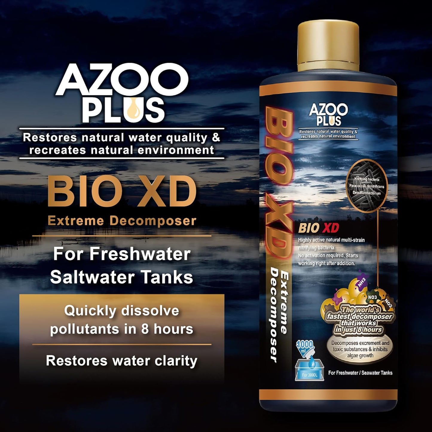 AZOOPLUS BIO XD Extreme Decomposer Nitrifying Bacteria for Freshwater and Saltwater Fish Tank 16.9 Ounces