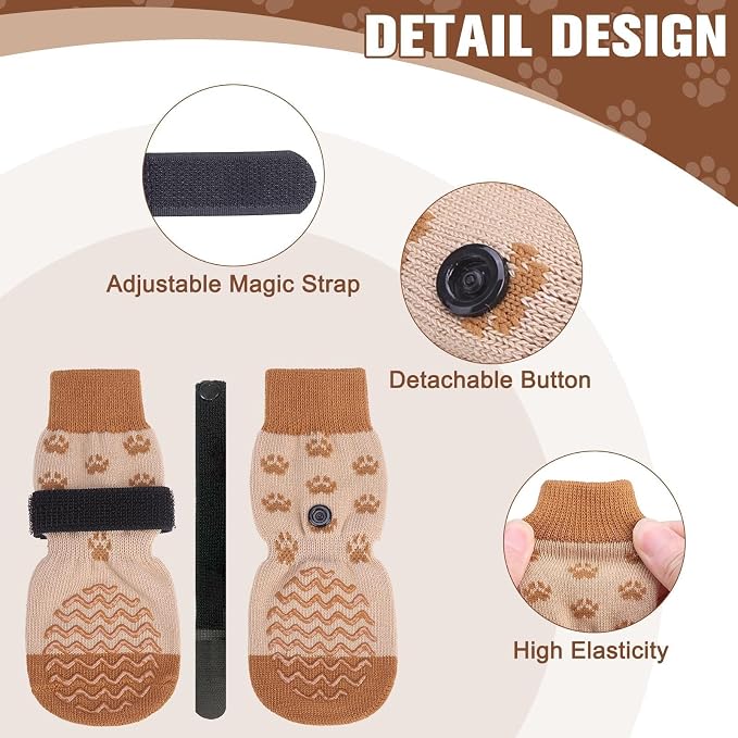 EXPAWLORER 6Pcs Anti Slip Dog Socks to Prevent Licking Paws, Dog Shoes for Hot Pavement Double Sides Dog Boots & Paw Protectors Booties for Hardwood Floors with Grip Small Medium Large Senior Dogs, S