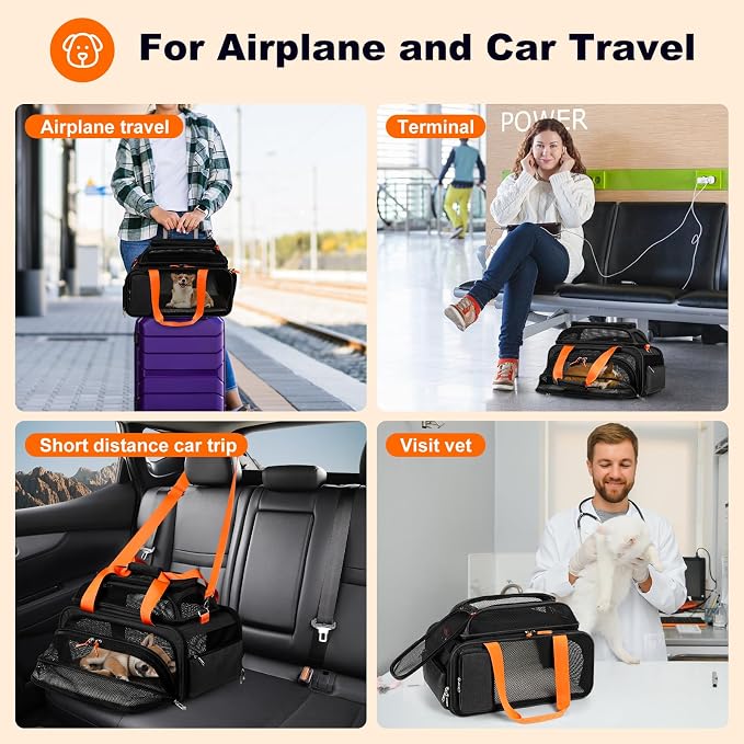 pidipiti 17x12.5x8.5 TSA Approved Expandable pet Carrier for Extra-Small Dog Under 6 lbs,Small-Medium cat Under 8 lbs,for jetblue and Other Airlines only Have 8.5'' Height Space underseat