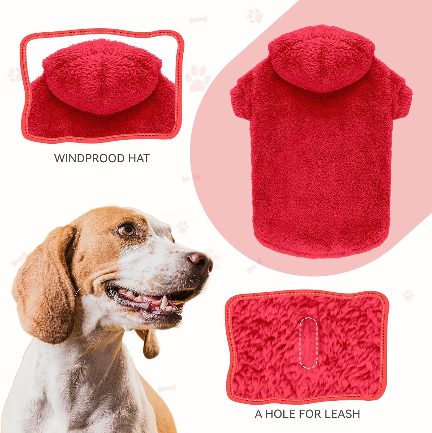 Fuzzy Dog Sweaters for Large Dogs Soft Double-Sided Plush Fleece Pet Sweater Clothes Pet Coats Dog Hoodie Sherpa Hooded Sweatshirt(Red-XXL)