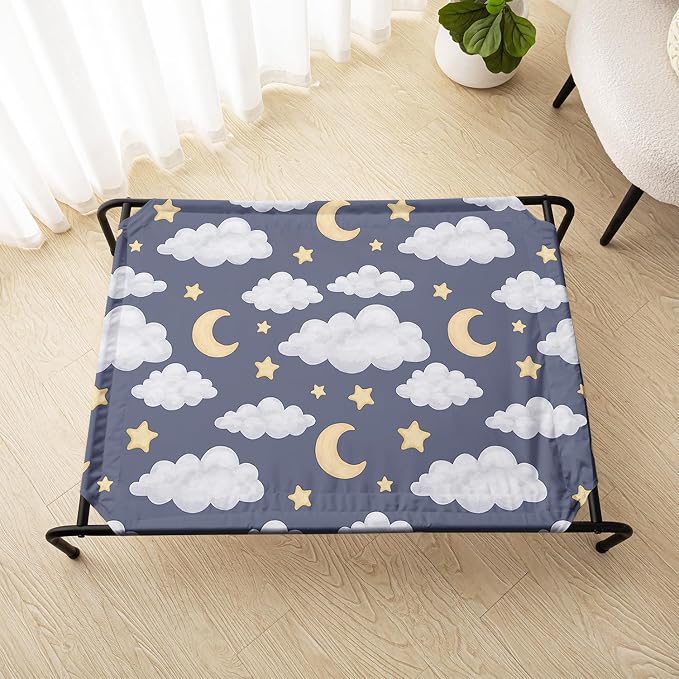 Black Night Cloud Moon Pattern Orthopedic Elevated Dog Pet Bed(47"X31"X9"),with Metal Frame,Breathable Waterproof Dog Kennel,Sleeping Bed for Small Medium Large Dogs Cats,for Home,Outdoor Use