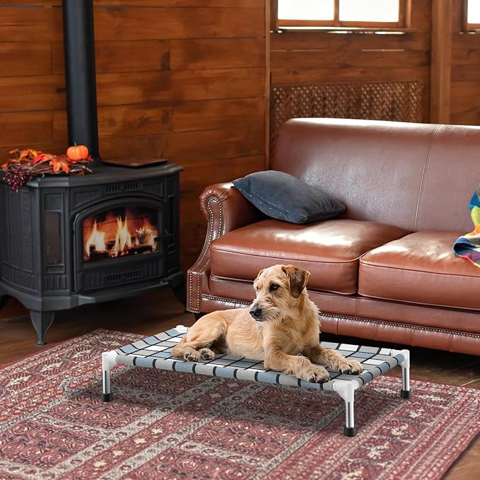 Caghash Elevated Outdoor Raised Dog Bed, Lifted Dog Cot for Medium Pet | Breathable Fabric Dog bed for Indoor & Outdoor, Stainless Steel, Anti-Slip Pet Bed