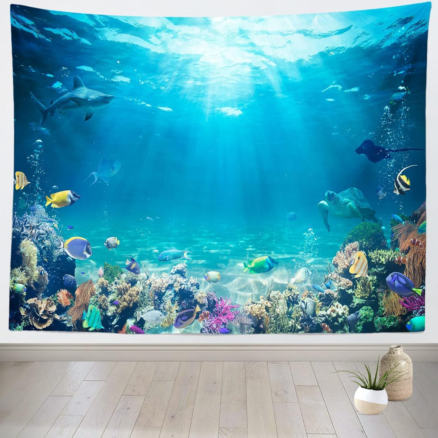 Loccor Underwater World Tapestry Blue Ocean Wall Hanging Under the Sea Coral Reef Wall Tapestry 140x98 Inches Tropical Fish Tank Undersea Tapestries Marine Wall Art for Bedroom Living Room Dorm Decor