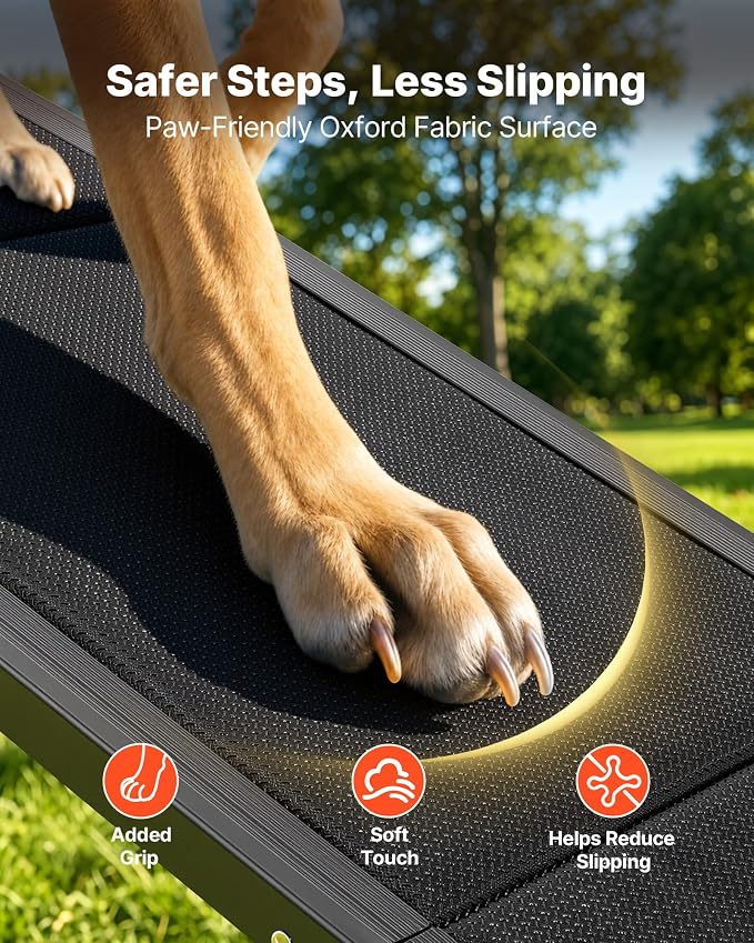 VEVOR Dog Ramp for Cars, 71" L x 17" W, Folding Pet Ramps for Medium & Large Dogs up to 250lbs, Pet Stair Ramp with Non-Slip Oxford Fabric Surface, Portable Outdoor Dog Car Ramps for SUV & Truck