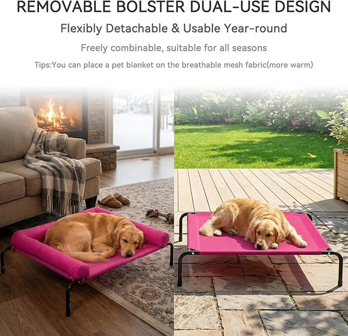 Cooling Elevated Dog Bed for Large Dogs, Indoor & Outdoor Raised Dog Bed | Portable,with Breathable Mesh, Chew Proof Pet Hammock Cots with Removable and Waterproof Bolsters