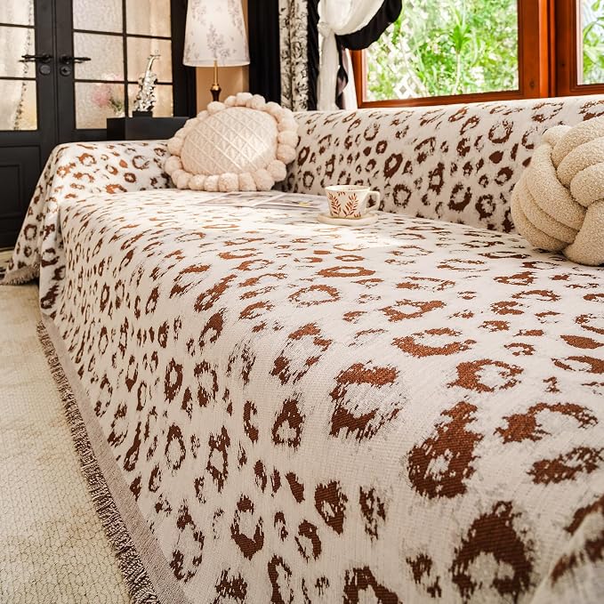 VClife Vintage Couch Cover - Cute Animal Theme Couch Covers for 3-4 Cushion Couch, Soft Chenille Sofa Covers for Dog, Washable Anti-Pilling Furniture Protector for Bedroom Living Room Office