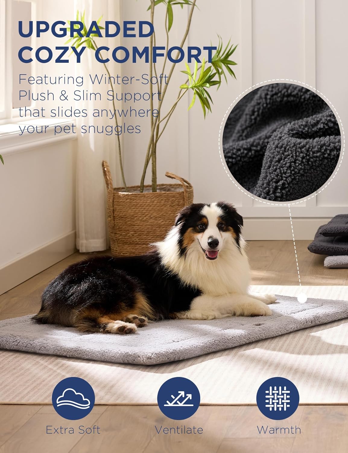 Joydeco Low Profile Dog Crate Mat Reversible Bed Pad, Washable Dog Pad Mat with Ultra Soft Fleece, Compact Design Kennel Beds Mats for Extra Large Medium Small Pets, 44" x 32" Dark Gray