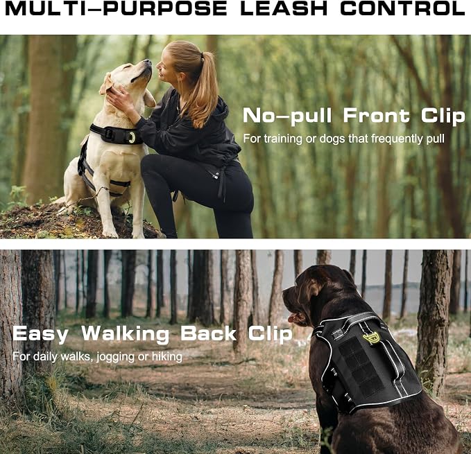 Dog Harness, Tactical No Pull for Small Sized Dog with Handle | Breathable Soft Padded, Adjustable, Reflective, Molle System, Heavy Duty, No Choke for Walking Training, Black Small