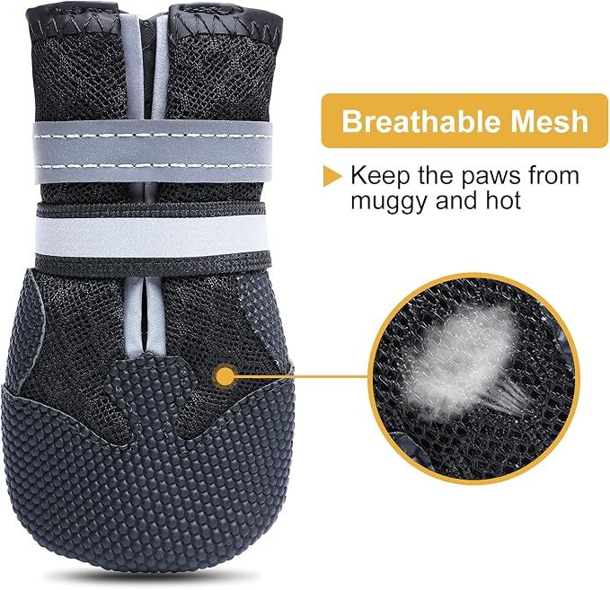 Dimicoo Breathable Dog Boots for Medium Large Dogs,Non-Slip Dog Shoes for Summer Hot Pavement,Lightweight Paw Protector Dog Booties for Outdoor & Indoor Hardwood Floors