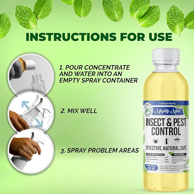 Mighty Mint Peppermint Oil Insect Repellent Concentrate– Natural Indoor & Outdoor Bug Control for Spiders, Ants, Roaches, and More – Plant-Based, Extra-Strong Formula - 8 oz
