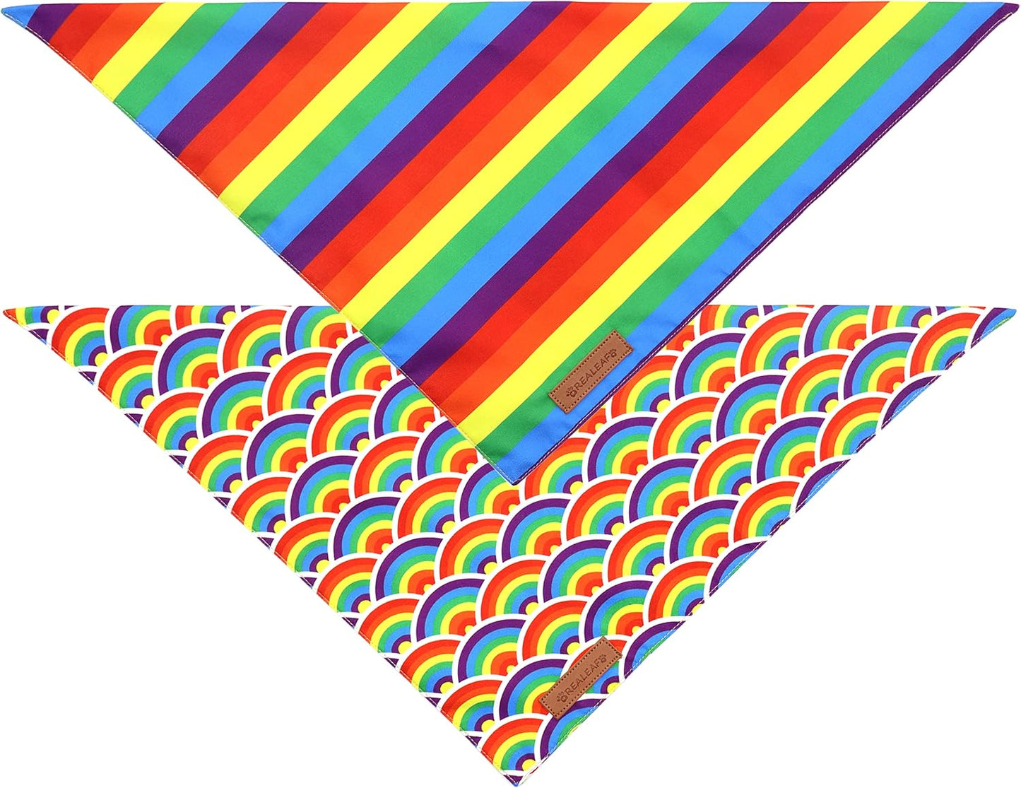 Realeaf Pride Dog Bandanas 2 Pack, LGBT LGBT+ Rainbow Scarves Bibs for Dogs, Premium Durable Fabric, Triangle Reversible Bandana for Small Medium Large and Extra Large Dogs Pets (Pride Day, X-Large)