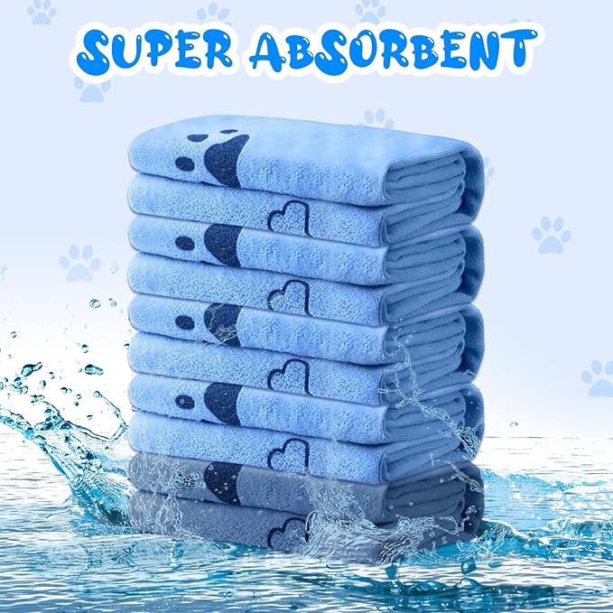 Tatuo 22 Pcs Dog Towels for Drying 20 x 40 Inch Pet Bath Towels Absorbent Microfiber Towel Quick Drying Puppy Bathing Supplies for Small Medium Large Dog Puppy Cat(Blue,Bone Pattern)