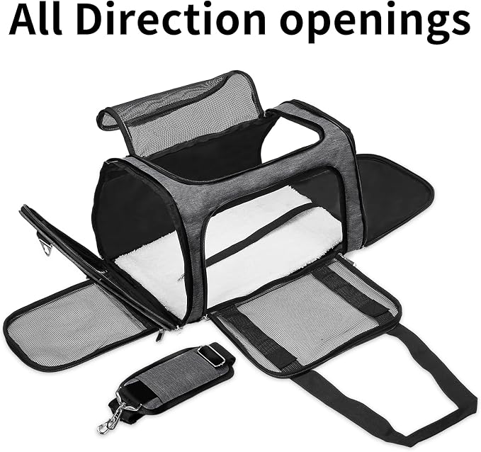 Soft-Sided Cat/Dog/Pet Carrier, Collapsible Pets Travel Carriers for Big Cats/Small Dogs with Shoulder Strap & Removable Mat, Mesh Puppy Carry Bag, Up to 16 Lbs, TSA Airline Approved(Dark Grey)