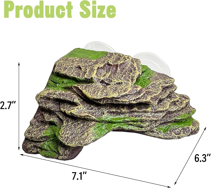 kathson Turtle Basking Platform Floating Turtle Dock Baby Tortoise Climbing Ramp Shale Reptiles Dock Resting Terrace Stone Aquarium Ornament for Frogs Newts (Green Size:7.1”Lx6.3”Wx2.7”H)