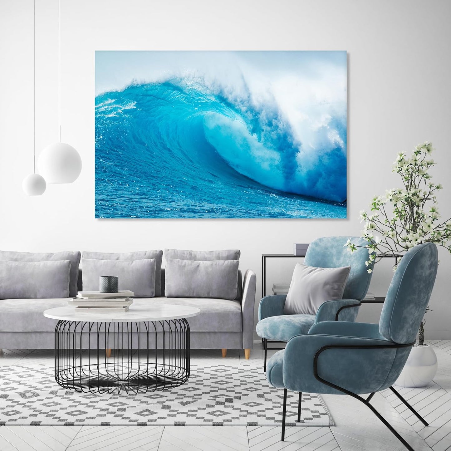 Nature Wall Art Prints - Ocean Forest Mountain Lake Canvas Landscapes - Small to Extra Large Living Room Bedroom Kitchen Bathroom Décor (Blue Ocean Wave, 16L" x 24W")
