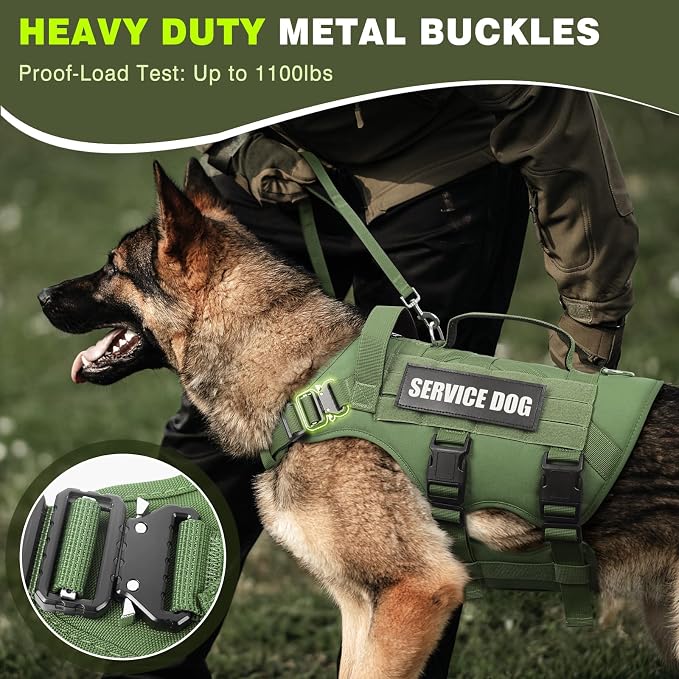 Service Dog Vest Harness for Medium Dog, Tactical Working MOLLE Vest with 10 Pet Patches, No Pull Heavy Duty Harness for Training Walking