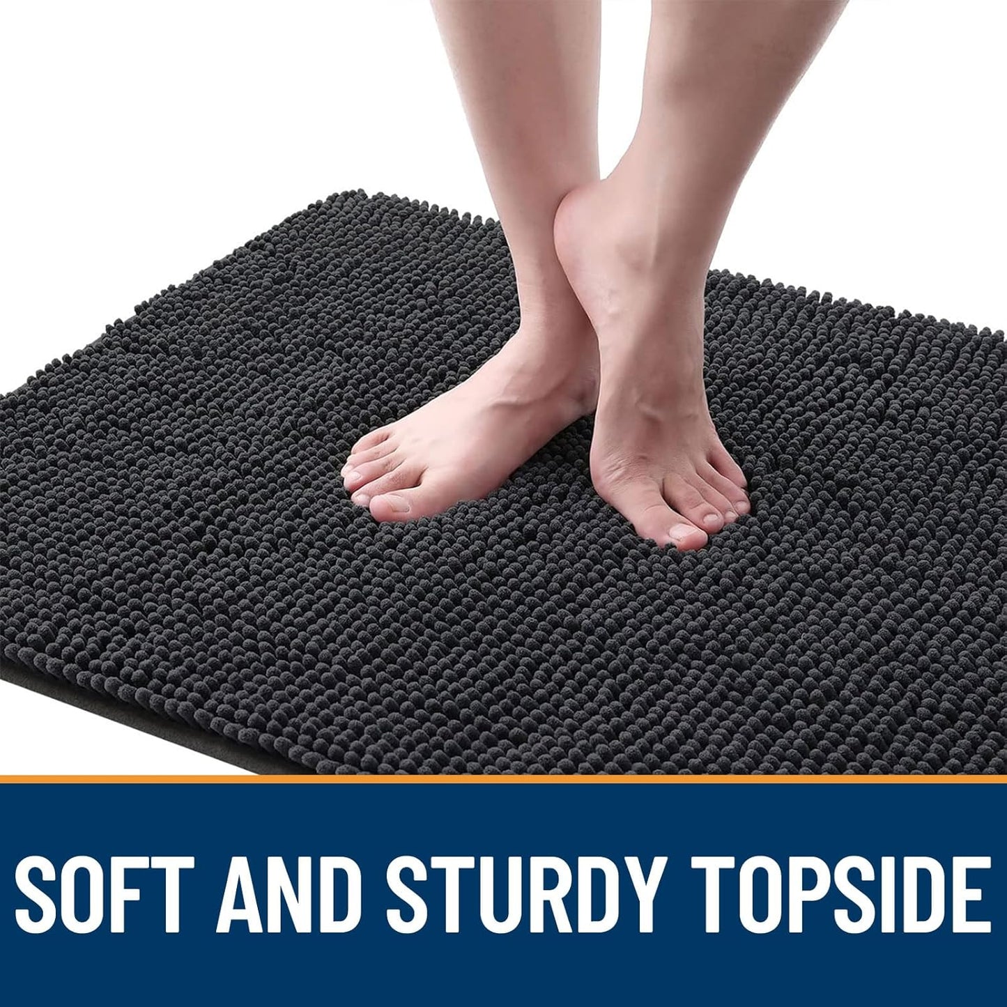 OLANLY Dog Door Mat for Muddy Paws 47x20, Absorbs Moisture and Dirt, Absorbent Non-Slip Washable Doormat, Quick Dry Chenille Mud Mat for Dogs, Entry Indoor Entryway Carpet for Inside Floor, Dark Grey