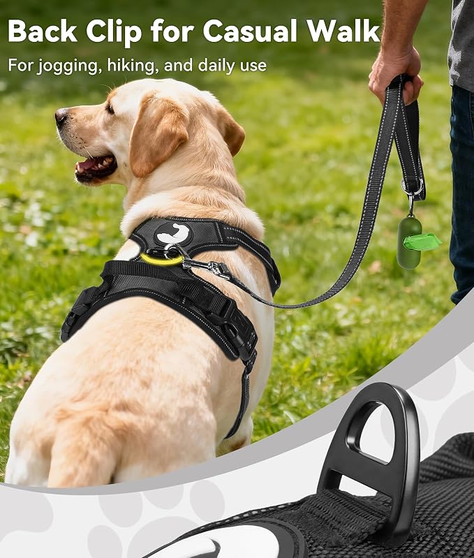 Joytale No Pull Dog Harness Medium Sized Dog, Front Clip, Black | Grab Handle for Instant Control, Padded & Adjustable Vest, Sturdy Metal D-Rings, for Safe Training & Daily Walking