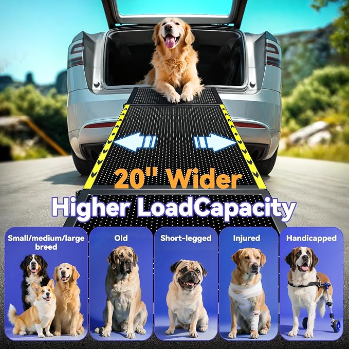 74'' L & 20'' W Longest Dog Ramp for Car - Extra Wide Portable Pet Dog Ramps for Large Dogs, Dogs Cars Ramp for Car SUV/Truck/RV/Bed, Lightweight Ramps with Non-Slip Mesh Up to 250LBS, Black | Extra Wide Portable Pet Dog Ramps for Large Dogs, Dog Car R...