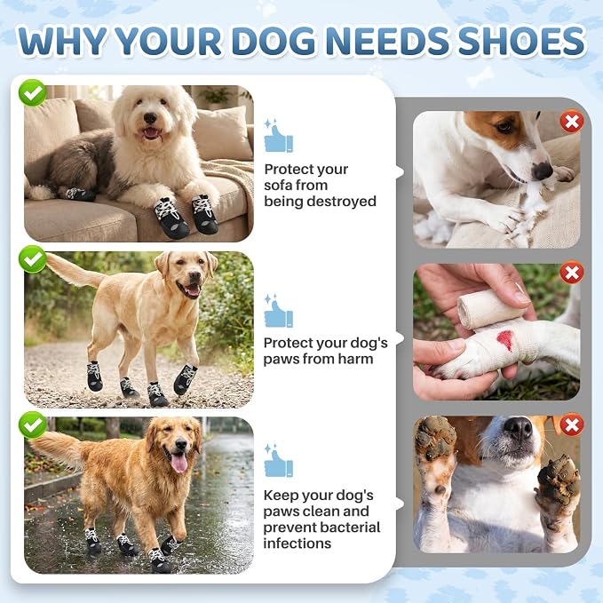 SlowTon Dog Shoes for Large Small Medium Dogs - Breathable Dog Boots for Summer Hot Pavement, Paw Protector for Outdoor Walking Winter Snow, Anti-Slip Rubber Dog Booties for Hardwood Floor (LP B, 6)