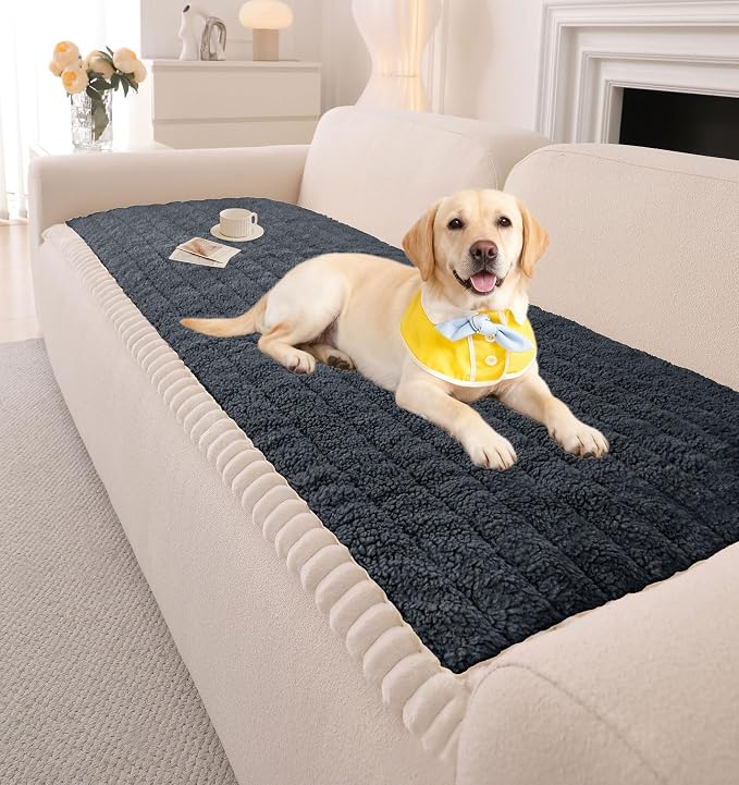 OTOB Sofa Covers for 3 Cushion Couch Washable, All Seasons Fuzzy Non Slip Kids & Pet Friendly Dog Bed Mats Couch Cover, Soft Plush Sofa Slipcovers Furniture Protector (Dark Gray, 27.6" x 70.9'')
