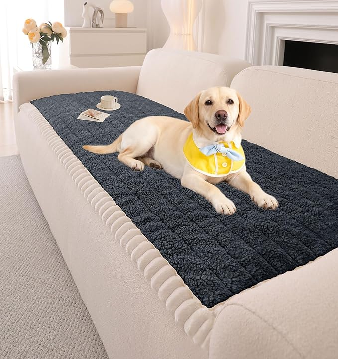 OTOB Couch Cover for Dogs Washable, Non Slip Plush Fuzzy Sofa Covers for 3 Cushion Couch All Seasons, Kids Pet Friendly Soft Cozy Furniture Protector Sofa Slipcovers (Dark Gray, 27.6" x 82.7")