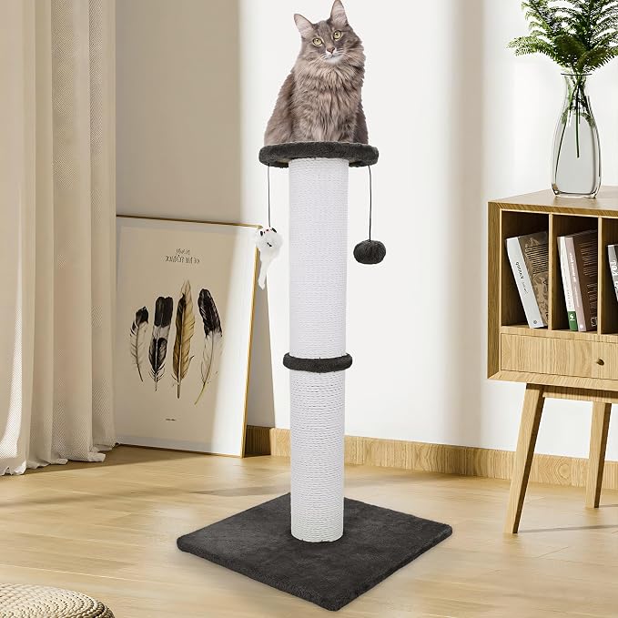 Cat Scratching Post 34 Inches Heavy Duty and Thicker Cat Scratching Post Cotton Rope with Hanging Ball and Mice Scratching Post for Indoor Cats and Adult(Black)