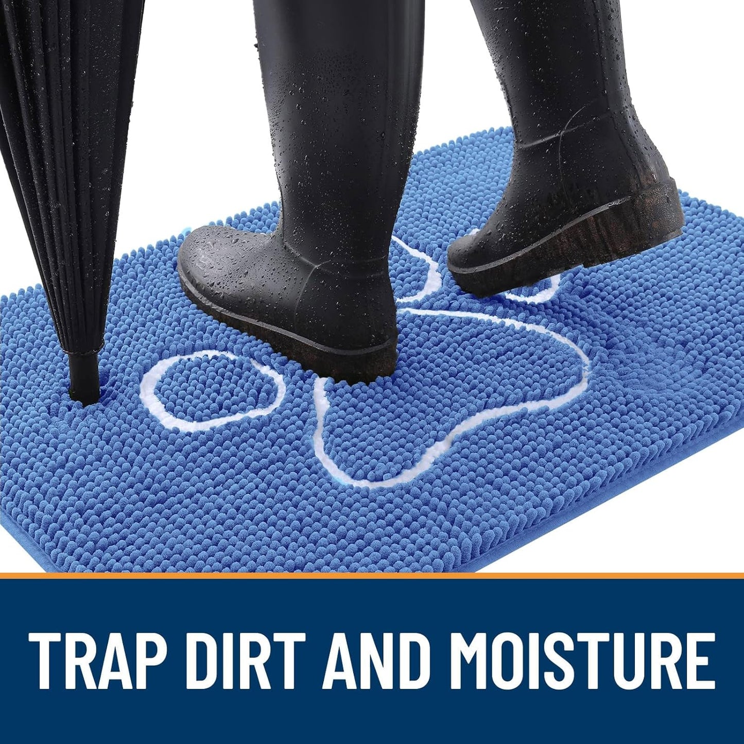 OLANLY Door Mat for Muddy Dog Paws 36x24, Absorbent Chenille Mud Doormat with Paw Print Design, Non-Slip Washable Doormat for Indoor Entryway, Quick-Dry Pet Bed Mats for Dirty Dogs, Cornflower Blue
