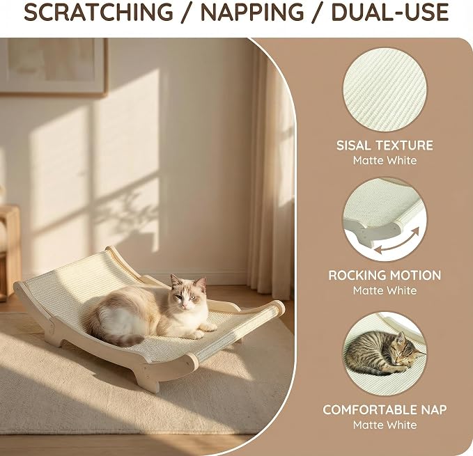 Sisal Cat Scratcher Bed for Indoor Cats Hammock for Scratching Pad Cat Chair Nartural Sisal Scratch Post for Large Cats Scratcher Lounge, Wooden Cat