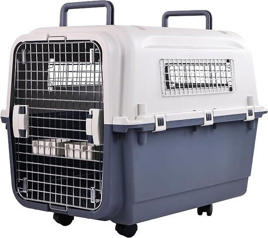 Elevon Plastic Kennels Pet Carrier Rolling Plastic Airline Approved Wire Door Travel Dog Crate, Large (30.7" L x 21.3" W x 22.8" H)
