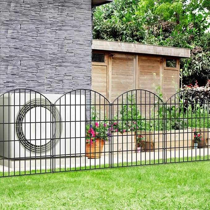 FOREHOGAR Metal Garden Fence 36in (H) x 23.3ft (L), 10 Panels + 11 Stakes Dog Fences Border Fence Animal Barrier, No Dig Garden Fencing for Yard Flower Bed Lawn Patio Outdoor, CTW3610 Black