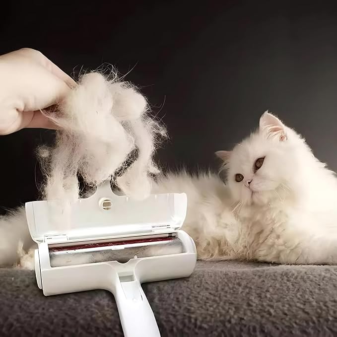 Reusable Pet Hair Remover Roller – Dog & Cat Fur Lint Cleaner for Sofa, Carpet, Bed & Car Seats – No Adhesive Required (White/Green)