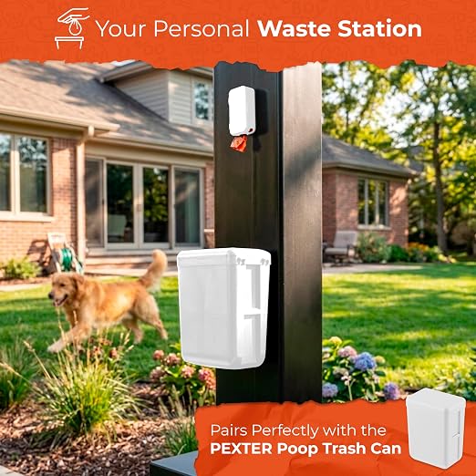 PEXTER Outdoor Dog Poop Trash Can Outside - Wall Mounted Dog Waste Bin & Garbage Can, 2-in-1 Converts 13L to 8L (3.5/2.1 Gal), Pet Waste Container for Dogs - Includes 15 Heavy Duty Bags (White)
