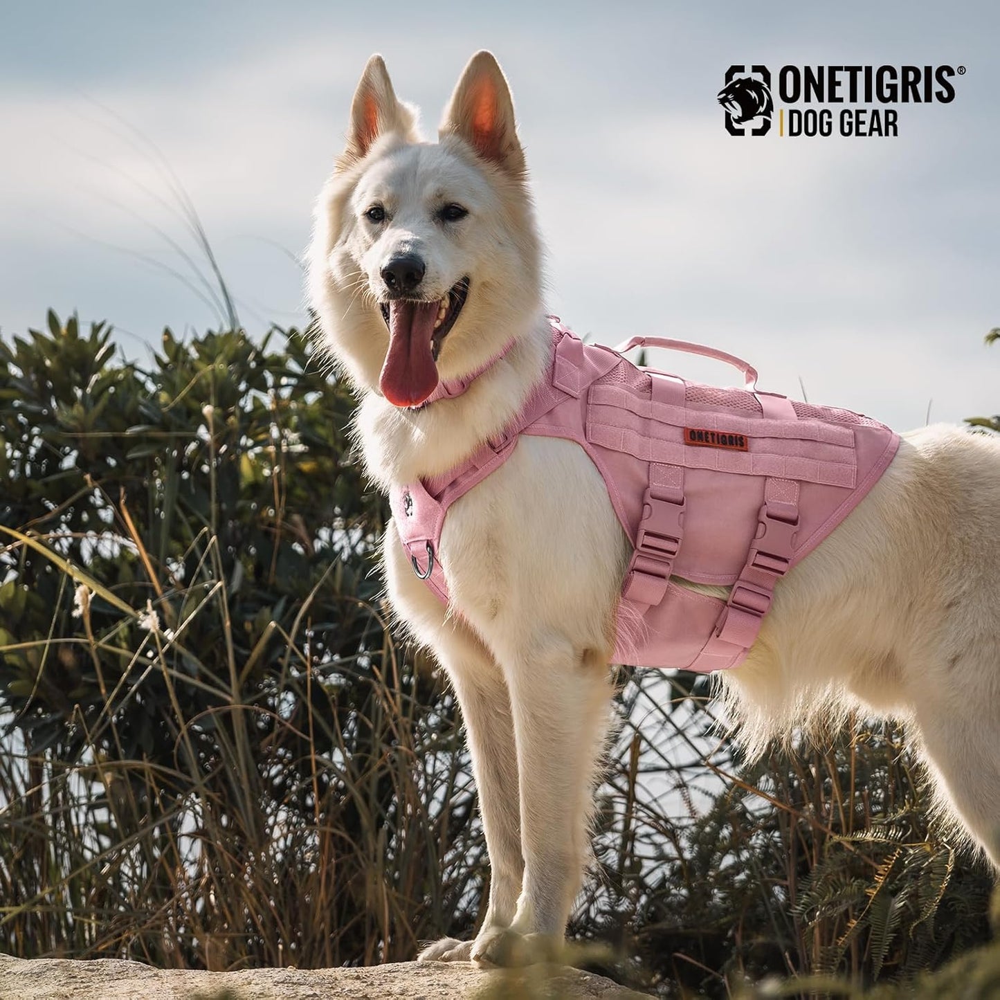 OneTigris Tactical Dog Harness for Small Dog, No Pull Small Dog Vest Harness with Handles Breathable Military Molle Vests for Walking Hiking Training (Pink, Large)