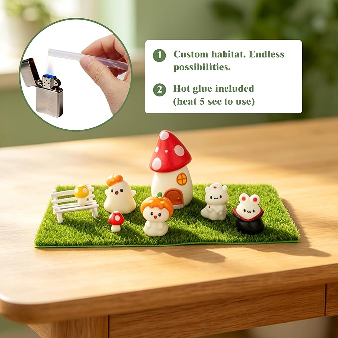 Acrylic Jumping Spider Enclosure Kit 25PCS with Decor | 25-in-1 woodland theme set with mushroom decor, white hideout, plants, ideal for mantis & tarantula