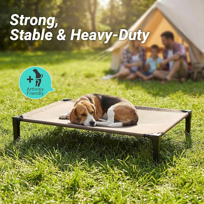 Elevated Outdoor Dog Bed, Raised Dog Bed with Steel Framed 35in | Cooling Elevated Pet Cot with Non-Slip Feet, and Waterproof, Washable, Breathable Teslin Mesh