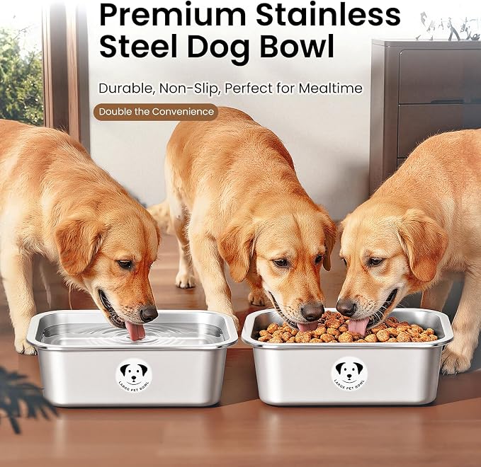 Stainless Steel Large Dog Water Bowl, Spill-Proof Metal Dog Food Bowls, Easy Clean Outdoor Dog Water Bowl for Medium Large Dogs, X-Large & Cats 1.25 Gallons, 2-Pack