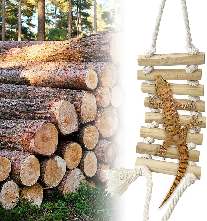 VCEPJH 2pcs Reptile Bridge Leopard Gecko Climbing Ladder Wooden Basking Lounger Reptile Tank Accessories for Hermit Crab Juvenile Bearded Dragon Chameleon Small Lizard Tree Frog and Turtle