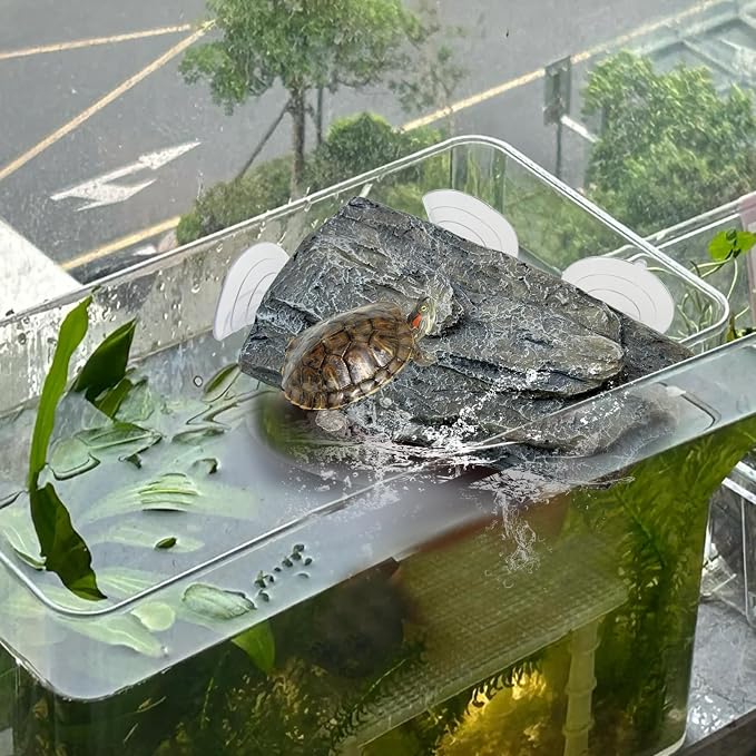 kathson Turtle Basking Platform,Tortoise Tank Rocks with 3 Suction Cups Tortoise Climbing Platform Turtle Habitat Decorations Terrace for Frogs,Terrapins,Juvenile(Grey)