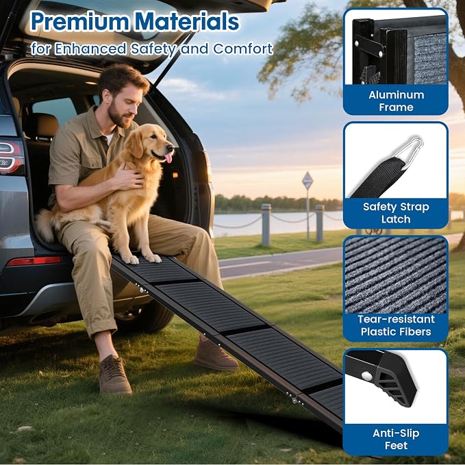HBTower 71" L x 17.3" W Folding Dog Car Ramp for Large Dogs Up to 250 LBS | Extra Wide Dog Car Ramps, Portable Pet Ramp with Non-Slip Surface, Collapsible Design for SUV, Truck & High Beds