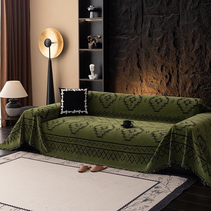 VClife Bohemian Green Couch Cover for Dog, Non Slip Sectional Sofa Covers Furniture Protector Washable Tribal Pattern Couch Covers for 2 Cushion Couch Sofa, Soft Pet Sofa Slip Cover, Green, 71"X118"