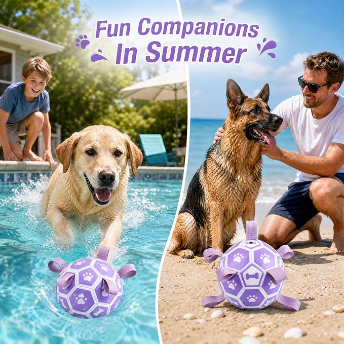 Dog Toys Balls, Dog Soccer Ball with Straps, Dog Birthday Gifts, Durable Balls for Small Medium Pet, Puppy Outdoor Toy, Pet Training Soccer Ball, World Cup Soccer (6 Inch) (Purple, Medium)