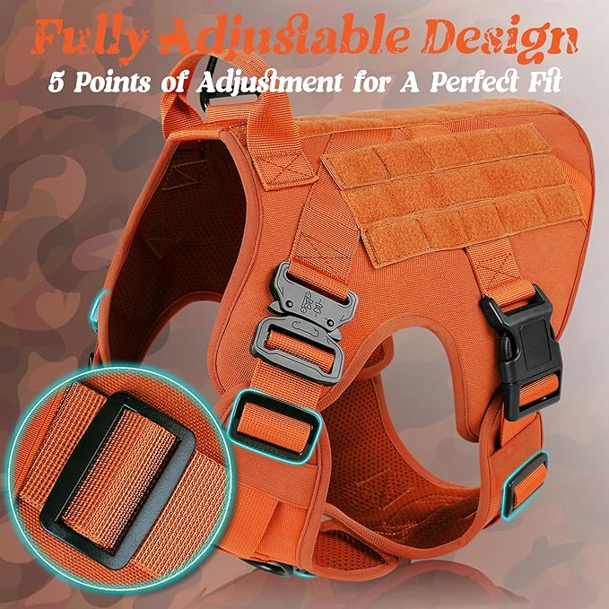 rabbitgoo Tactical Dog Harness for Large, Heavy Duty Military No Pull Vest | Sturdy Metal Buckles, 5 Adjustments, Molle System, Powerful Pullers for Training, Hunting, Outdoor, Orange, Large