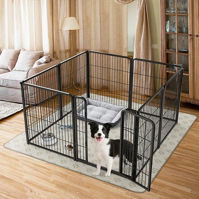 FXW Homeplus Indoor Dog Playpen with Washable Pee Pad, 32" H, 8 Panels | Calm Indoor Play Area, Super Absorbent Pad for Easy Cleanup, for Small & Medium Dogs, Patented