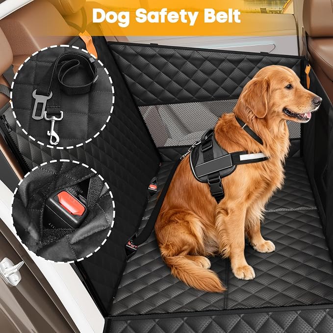 PETICON Large Dog Car Seat, Back Seat Extender for Dogs with Hard Bottom | Waterproof Medium Carseat for Dogs with 3 Mesh Windows, Pet Seat Cover for Cars, Trucks and SUVs