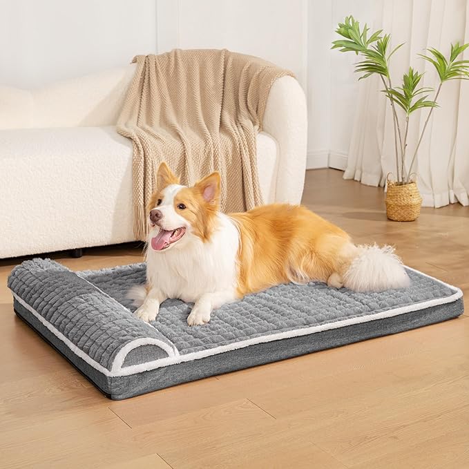 Orthopedic Large Dog Bed Pillow Pet Sofa Bed 56''X40'' Grey | Egg-Crate Foam Pet Couch Large Sized Dog, Waterproof Removable Washable Cover,Furry Puppy Crate Mat With Nonskid Bottom